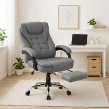 Cadeira De Escritório Itália Presidente Ergonômica Couro Sintético Encosto Ajustável Com Trava E Apoio Para Pés Cor Preta Luvinco (Cinza)