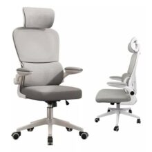 Cadeira de Escritório Python Fly XHOCB07 Ergonômica Branca e Cinza Com Estofado de Malha
