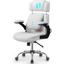 Cadeira Escritório Presidente Premium Branca – Design Ergonômico com Encosto Alto e Apoio Lombar – Ajuste de Altura, Inclinação e Braços Acolchoados –