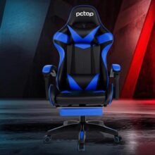 Cadeira Gamer Pctop Racer 1006 gamer ergonômica preta e azul com estofado de couro sintético