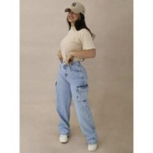 Calça Jeans Feminina Cargo Levanta Bumbum Cintura Alta