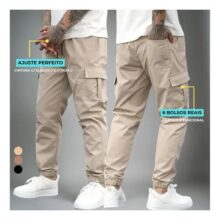 Calça Jogger Cargo Masculina Sarja Calca Streetwear Punho