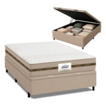 Cama Box Baú Casal Colchão Gazin Molas Flora Bege 138x188x61cm