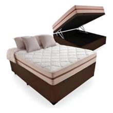 Cama Box Baú Casal Com Colchão Pillow Angel Molas Ensacadas Cor Marrom