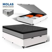 Cama Box Baú + Colchão Molas Ensacadas Pillowtop Vitta Casal Branco