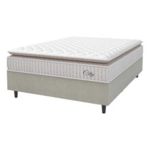 Cama Box Colchão Casal Molas Ensacadas City Pillow Top 138x188x61cm Branco e Bege Hellen