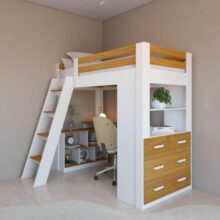 Cama Office Adulto Multifuncional com 6 Gavetas e Escrivaninha Micenas Yescasa Branco/Freijó