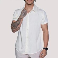 Camisa De Linho Masculina Manga Curta Para Verão Moda Praia + Frete Grátis