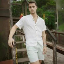 Camisa Manga Curta Gola Padre Masculina Festa Trabalho