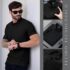 Camiseta Masculina Básica Canelada Manga Curta Tricot Modal