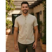 Camisa Slim Social Masculina Gola Padre Casual