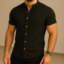 Camisa Social Masculina Manga Curta Gola Padre Slim Premium
