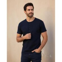 Camiseta Henley Masculina Anistia Fit Algodão Premium