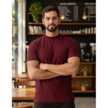 Camiseta Masculina Gola Média Malha Canelada Gola Alta