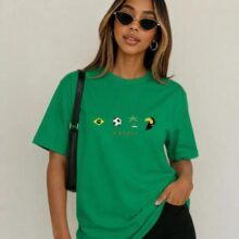 Camiseta T Shirt Estampa Ícones Brasil Tropical Algodão