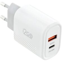 Carregador de Parede Ultra Rápido com 1 Saída USB-C Power Delivery 20W + 1 Saída USB-A 18W I2GO – i2GO PRO Branco
