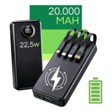 Carregador Portátil 20000 Turbo 22.5w Power Bank Premium Universal Rápido Para Samsung iPhone Xiaomi Motorola Smartphone Smartwatch Tablet Davely Preto