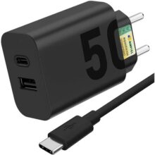 Carregador Super Turbo 50W Ultra Rápido Tipo C e USB Com Carregamento Rápido + Cabo Tipo C Compatível Com Todos Os Di