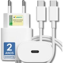 Carregador Turbo 25W Compatível iPhone 16, 16 PRO, 16 PRO MAX iPhone 15 PLUS 15 PRO 15 PRO MAX, GALAXY, Todos ANDROID Entrada TIPO-C + Cabo Reforçado USB-C – Fast Power