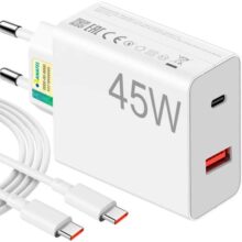 Carregador Universal Super Turbo 45W – 2 Saídas USB-C e USB-A acompanha Cabo Emborrachado de 1M Ultra Rapido (Tipo-C pa