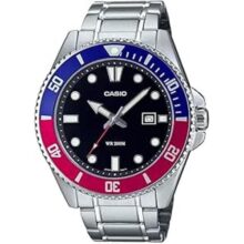 Casio Relógio masculino estilo mergulho clássico 200 M WR coroa rosqueada e parte traseira da caixa série MDV106