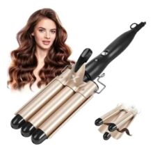 Chapinha Tripla Triondas Modelador Cabelo Cerâmica Tri-onda Ondulador Bivolt Cor Dourada Haixia Dourado 127/220v
