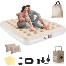 Colchão Inflável de Ar Queen Double,198cm×145cm×25cm, 2025 NEW Actualizar a Qualidade, com Bomba Rápida InflaçãoDeflação, Terno Comfort, Camp