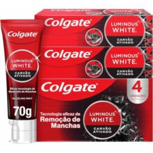 Colgate Creme Dental Clareador Luminous White Carvão Ativado 70g 4 unidades