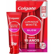 Colgate Creme Dental Clareador Luminous White Glow 2x70g | Kit 2 Unidades, 3% de Peróxido de Hidrogênio, Remove Mais de 10 Anos de Manchas