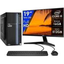Computador Completo Intel Core i5 16GB SSD 512GB Monitor 19″ 4 Núcleos Super Turbo Pc Hdmi Teclado e Mouse Strong Tech