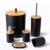 Conjunto Acessórios Kit Completo 6 Peças Para Banheiro Tampa Fechada Copo Multiuso, Escova Sanitária, Cesto De Lixo, Porta Escova, Porta Sabonete Líquido, Saboneteira Cor Preto Sayonara