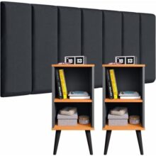 Conjunto Cabeceira Cama Casal 1,40 Com Mesa de cabeceira Quarto Luxo (Cinza – Cinza/Cinamomo)