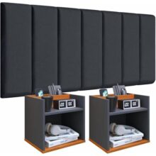 Conjunto Cabeceira Casal Modulada140cm com Kit de Mesa de Cabeceira Suspenso com Porta Celular (Cinza – CinzaCinamomo)