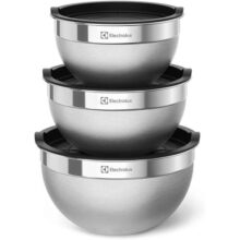 Conjunto com 3 Bowls Tigelas Inox e Tampa Plástica Electrolux