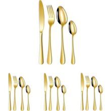 Conjunto de Talheres Dourados 16 Peças – Kit Completo para 4 Pessoas em Aço Inoxidável com Acabamento Uniforme