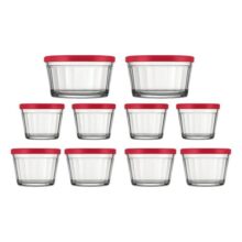 Conjunto De Tigelas Copo Americano Com Tampa de Plástico Vermelha – 10 Peças