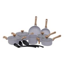 Conjunto Jogo De Panelas Ceramica Antiaderente Fogão Indução Mimo Style Grafito Cinza Claro