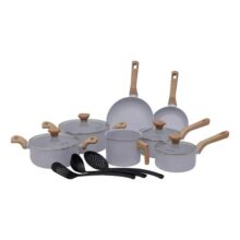 Conjunto Jogo De Panelas Ceramica Antiaderente Fogão Indução Mimo Style Grafito Cinza Claro