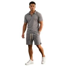 Conjunto Masculino Oversized Suedine Premium Camiseta Polo e Bermuda Casual