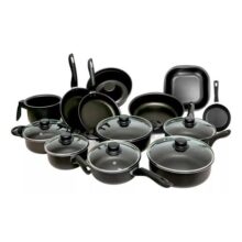 Conjunto Panelas 13 Peças Teflon Antiaderente Tampa De Vidro Cor Preto