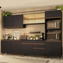 Cozinha Completa Madesa Reims 310001 com Armário e Balcão – Preto/Rustic
