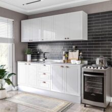 Cozinha Pérola com Rodapé 4 Peças Aéreos com 5 Portas Balcão 2 Gavetas 3 Portas e Balcão 2 Portas Y Branco