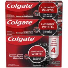 Creme Dental Clareador Colgate Luminous White Carvão Ativado 70g 4 unidades