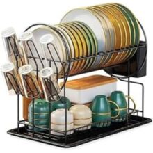 Escorredor De Louça 19 Pratos 2 Andares com Porta Copos Talheres e Bandeja