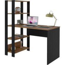 Escrivaninha com Estante Lateral MATCH cor Preto/Pinho – Artely