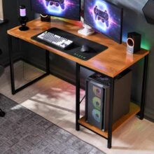 Escrivaninha Gamer Tokyo Mdf Mesa Para Computador Home Office E Estudos Com Suporte Para Cpu E Prateleira Lateral Estrutura Em Aço Estilo Industrial Design Moderno Amplo Cor Canela Preto Preto/canela