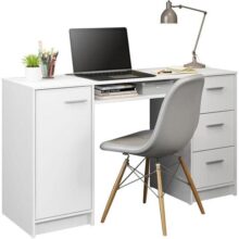 Escrivaninha Mesa para Computador Madesa Alaska 3 Gavetas 1 Porta – Branco