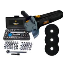 Esmerilhadeira Lixadeira Angular Profissional 4.1/2 Com Acessórios Jogo De Soquetes E Discos The Black Tools