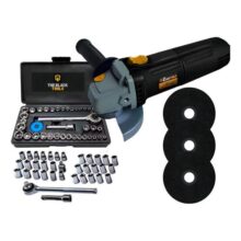 Esmerilhadeira Lixadeira Angular Profissional 4.1/2 Com Acessórios Jogo De Soquetes E Discos The Black Tools