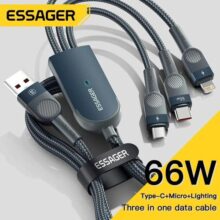 Essager 6a 66w 3 em 1 cabo usb c para iphone 14 13 carregador micro usb tipo c carga rápida para samsung xiaomi huawei